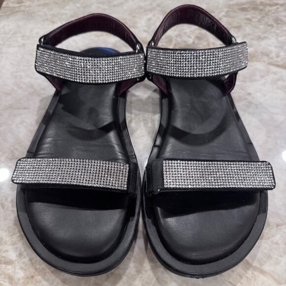 STAUD Black Flat rhinestone Sandals with Velcro closures size 39 - Picture 7 of 14